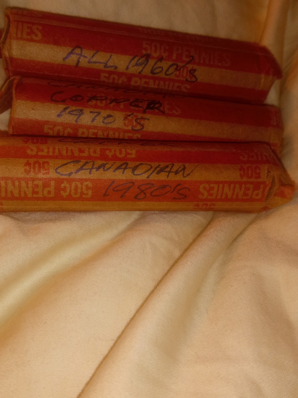 Three Rolls Of Canadian Copper Pennies